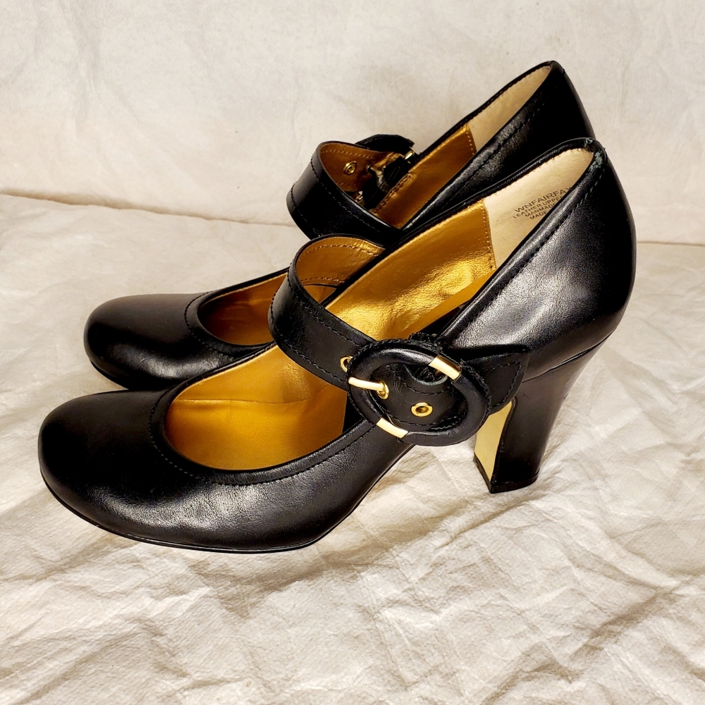 NINE WEST Blk Mary Jane Heels Pumps "Fairfax" 6